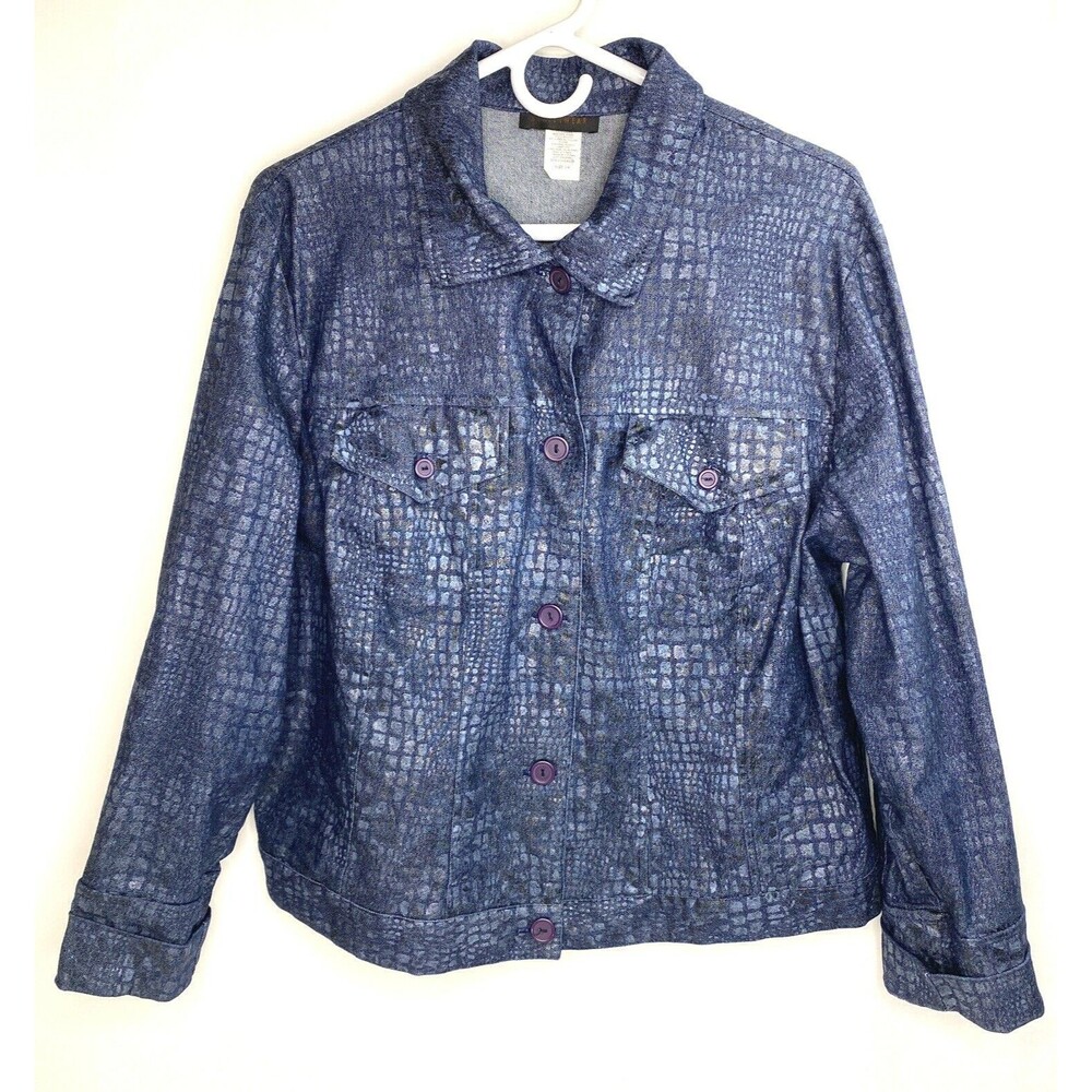 VTG Streetwear Women’s 14 Blue Snake Pattern Jean Trucker Jacket - Made in USA